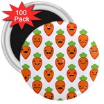 Seamless Background Carrots Emotions Illustration Face Smile Cry Cute Orange 3  Magnets (100 pack) Front