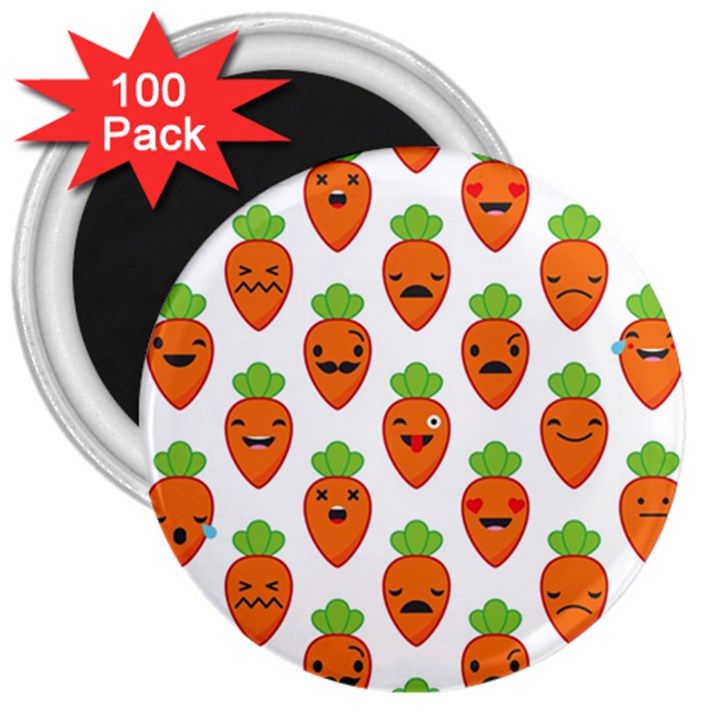 Seamless Background Carrots Emotions Illustration Face Smile Cry Cute Orange 3  Magnets (100 pack)