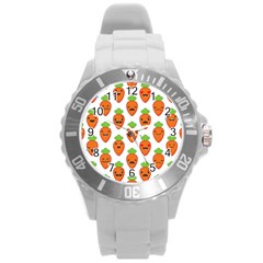 Seamless Background Carrots Emotions Illustration Face Smile Cry Cute Orange Round Plastic Sport Watch (l)