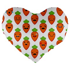 Seamless Background Carrots Emotions Illustration Face Smile Cry Cute Orange Large 19  Premium Heart Shape Cushions