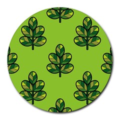Seamless Background Green Leaves Black Outline Round Mousepads
