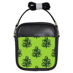 Seamless Background Green Leaves Black Outline Girls Sling Bags by Mariart