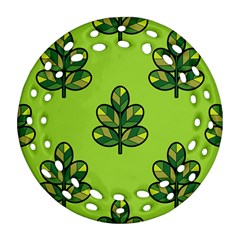 Seamless Background Green Leaves Black Outline Ornament (round Filigree) by Mariart