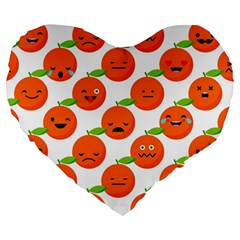 Seamless Background Orange Emotions Illustration Face Smile  Mask Fruits Large 19  Premium Heart Shape Cushions by Mariart