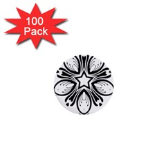 Star Sunflower Flower Floral Black 1  Mini Buttons (100 Pack)  by Mariart