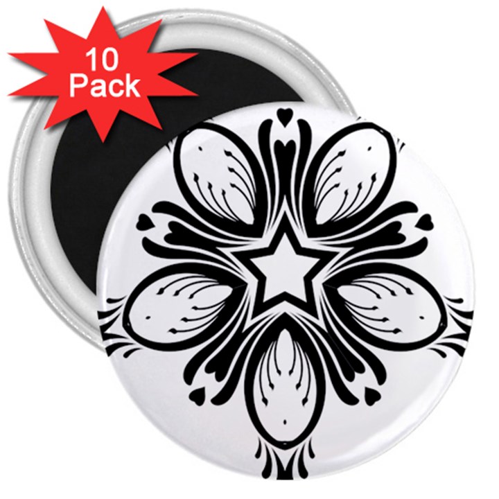 Star Sunflower Flower Floral Black 3  Magnets (10 pack) 