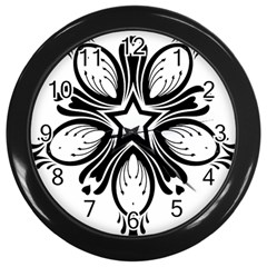 Star Sunflower Flower Floral Black Wall Clocks (black) by Mariart