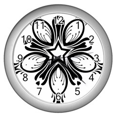 Star Sunflower Flower Floral Black Wall Clocks (Silver) 