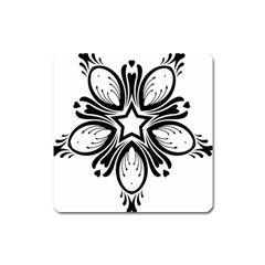 Star Sunflower Flower Floral Black Square Magnet