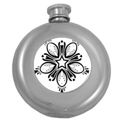 Star Sunflower Flower Floral Black Round Hip Flask (5 Oz) by Mariart