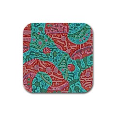 Recursive Coupled Turing Pattern Red Blue Rubber Square Coaster (4 Pack) 