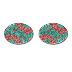 Recursive Coupled Turing Pattern Red Blue Cufflinks (oval)