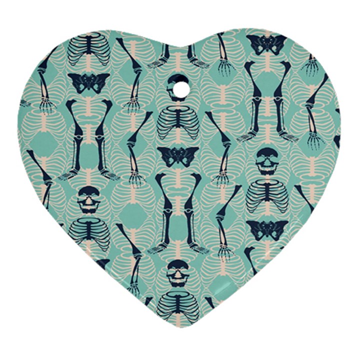 Skull Skeleton Repeat Pattern Subtle Rib Cages Bone Monster Halloween Heart Ornament (Two Sides)