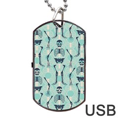 Skull Skeleton Repeat Pattern Subtle Rib Cages Bone Monster Halloween Dog Tag USB Flash (Two Sides)