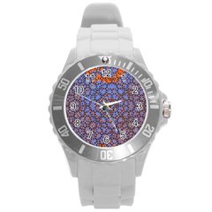 Silk Screen Sound Frequencies Net Blue Round Plastic Sport Watch (l)