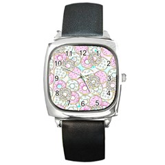 Donuts Pattern Square Metal Watch by ValentinaDesign