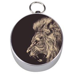 Angry Male Lion Silver Compasses