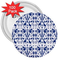 Rabbits Deer Birds Fish Flowers Floral Star Blue White Sexy Animals 3  Buttons (100 Pack) 