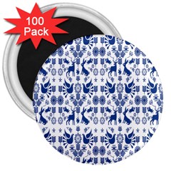 Rabbits Deer Birds Fish Flowers Floral Star Blue White Sexy Animals 3  Magnets (100 Pack)