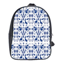 Rabbits Deer Birds Fish Flowers Floral Star Blue White Sexy Animals School Bag (large) by Mariart