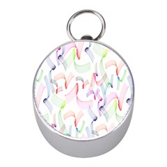 Rainbow Green Purple Pink Red Blue Pattern Zommed Mini Silver Compasses