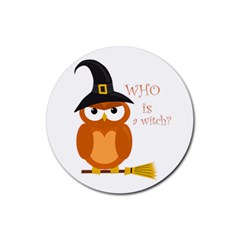 Halloween Orange Witch Owl Rubber Coaster (round)  by Valentinaart