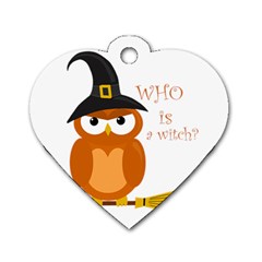 Halloween Orange Witch Owl Dog Tag Heart (two Sides) by Valentinaart
