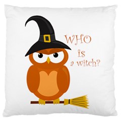 Halloween Orange Witch Owl Large Flano Cushion Case (two Sides) by Valentinaart