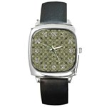 Stylized Modern Floral Design Square Metal Watch Front