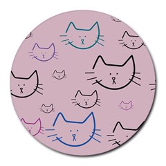 Cat Pattern Face Smile Cute Animals Beauty Round Mousepads by Mariart