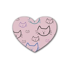 Cat Pattern Face Smile Cute Animals Beauty Rubber Coaster (heart)  by Mariart