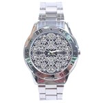 Blue White Lace Flower Floral Star Stainless Steel Analogue Watch Front