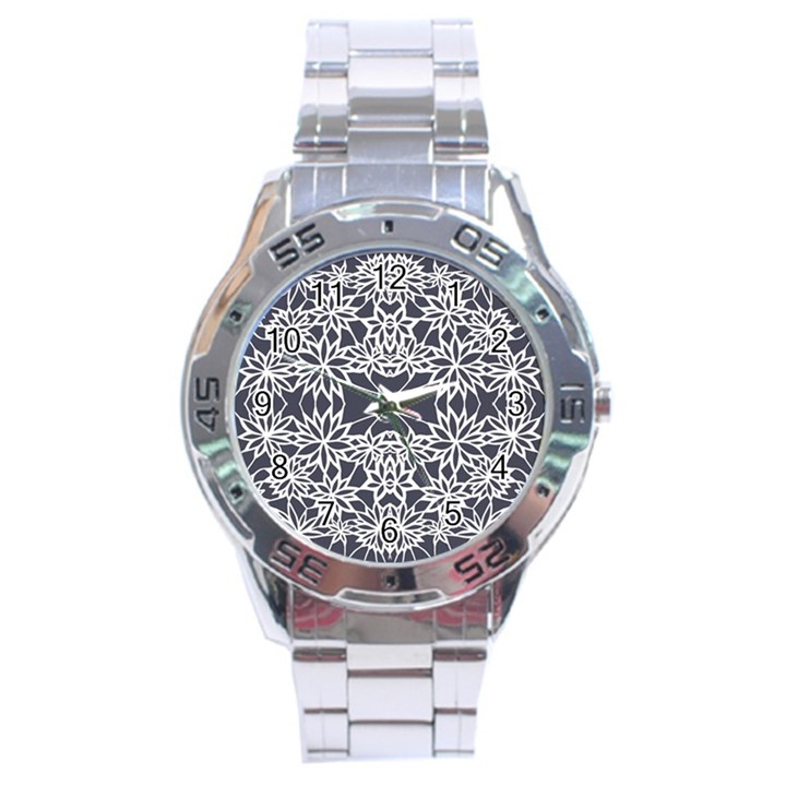 Blue White Lace Flower Floral Star Stainless Steel Analogue Watch