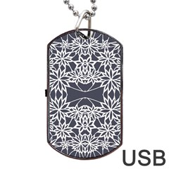 Blue White Lace Flower Floral Star Dog Tag Usb Flash (two Sides)