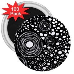 Circle Polka Dots Black White 3  Magnets (100 Pack)