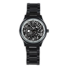 Circle Polka Dots Black White Stainless Steel Round Watch