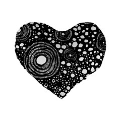 Circle Polka Dots Black White Standard 16  Premium Flano Heart Shape Cushions by Mariart