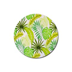 Amazon Forest Natural Green Yellow Leaf Rubber Coaster (round) 