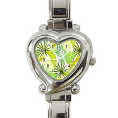 Amazon Forest Natural Green Yellow Leaf Heart Italian Charm Watch