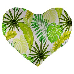 Amazon Forest Natural Green Yellow Leaf Large 19  Premium Heart Shape Cushions by Mariart