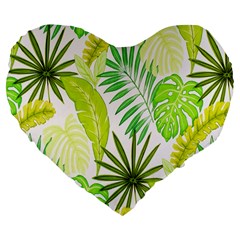 Amazon Forest Natural Green Yellow Leaf Large 19  Premium Flano Heart Shape Cushions