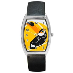 Cute Toucan Bird Cartoon Yellow Black Barrel Style Metal Watch by Mariart