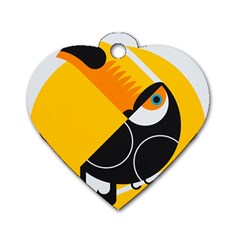 Cute Toucan Bird Cartoon Yellow Black Dog Tag Heart (One Side)