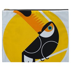 Cute Toucan Bird Cartoon Yellow Black Cosmetic Bag (XXXL) 