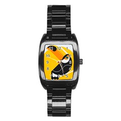 Cute Toucan Bird Cartoon Yellow Black Stainless Steel Barrel Watch by Mariart