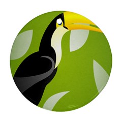 Cute Toucan Bird Cartoon Fly Yellow Green Black Animals Ornament (round)