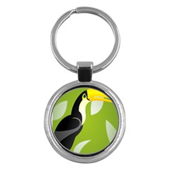 Cute Toucan Bird Cartoon Fly Yellow Green Black Animals Key Chains (round) 