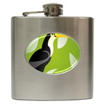 Cute Toucan Bird Cartoon Fly Yellow Green Black Animals Hip Flask (6 oz) Front