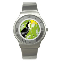 Cute Toucan Bird Cartoon Fly Yellow Green Black Animals Stainless Steel Watch