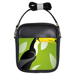 Cute Toucan Bird Cartoon Fly Yellow Green Black Animals Girls Sling Bags by Mariart